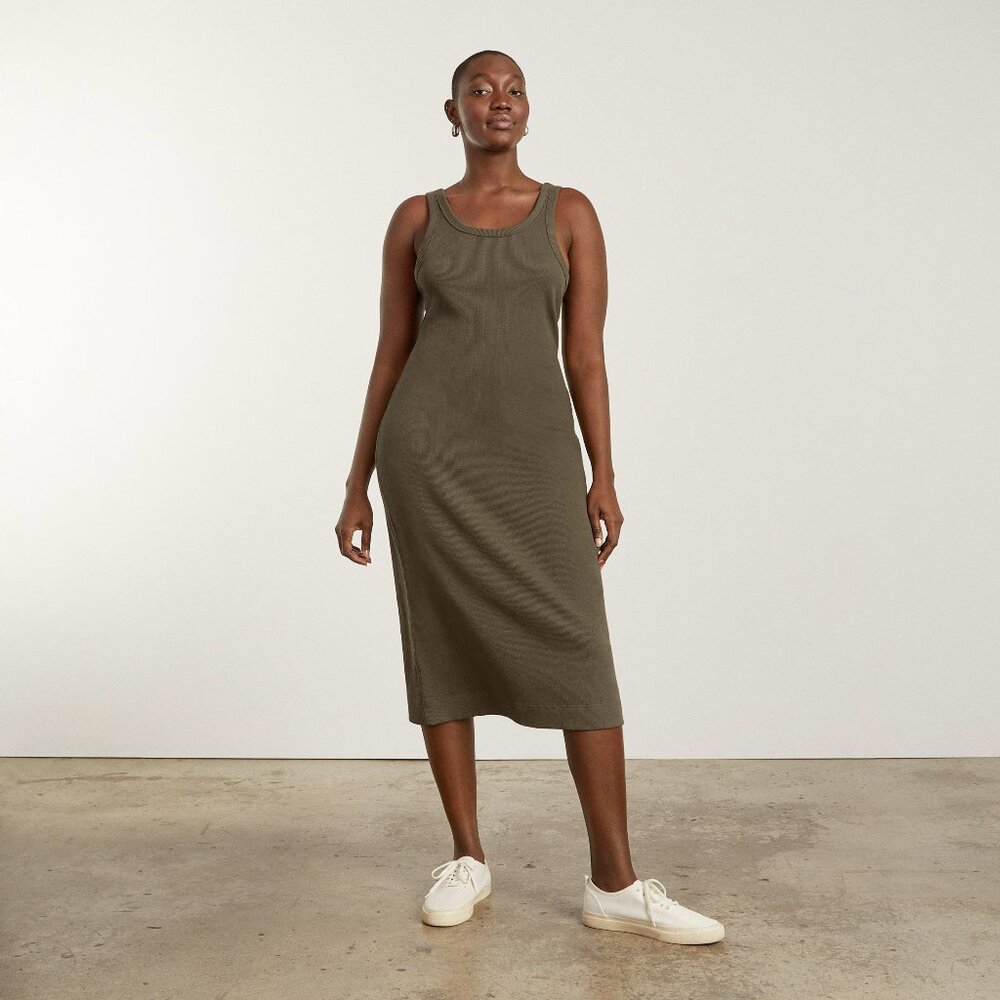 Everlane Women's '90s Rib Dress in Olive, Size Extra Small
